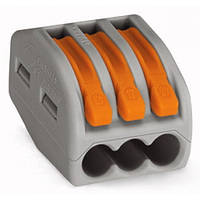 Монтажна самозатискна клема WAGO 222-413 для розподільних коробок на три контакти