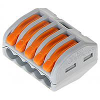 Монтажна самозатискна клема WAGO 222-415 для розподільних коробок на п'ять контактів