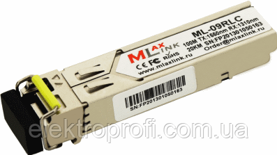 Модуль MlaxLink оптичний одноволоконний ML-09RLC SFP-WDM-20 км-1550/1310 нм-155 Мб/с, LC