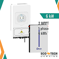 Комплект гибридной электростанции солнечной однофазной Deye 6 кВт, 6 кВт*ч
