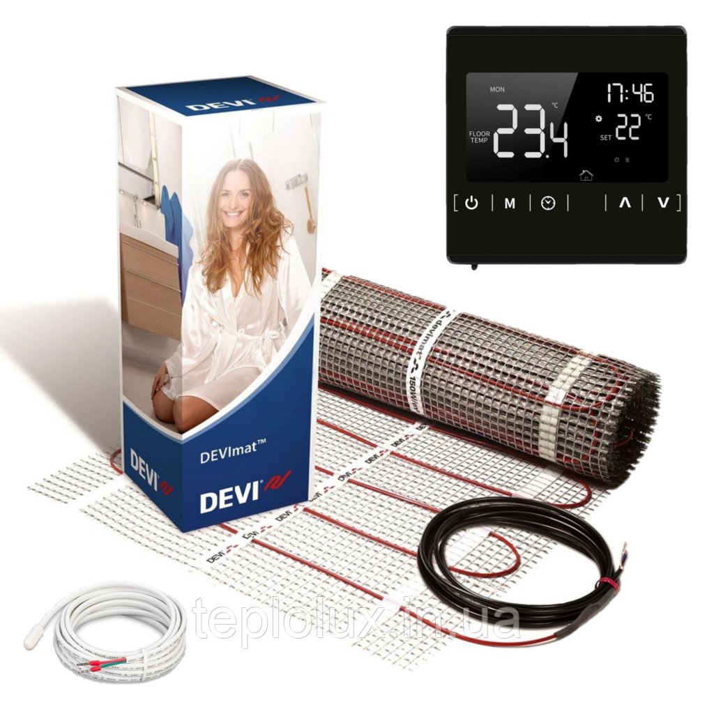 Тепла підлога DEVIcomfort (5,0 м2). Двожильний мат DTIR-150 з терморегулятором Ecoset 1822, фото 1