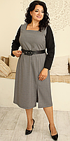 Женское нарядное деловое платье, ткань трикотаж, р. 50,52,54,56 гусиная лапка беж