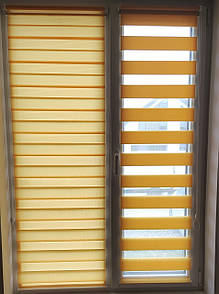 Рулонні штори день-ніч однотонні Жовтий. Тканинні ролети,