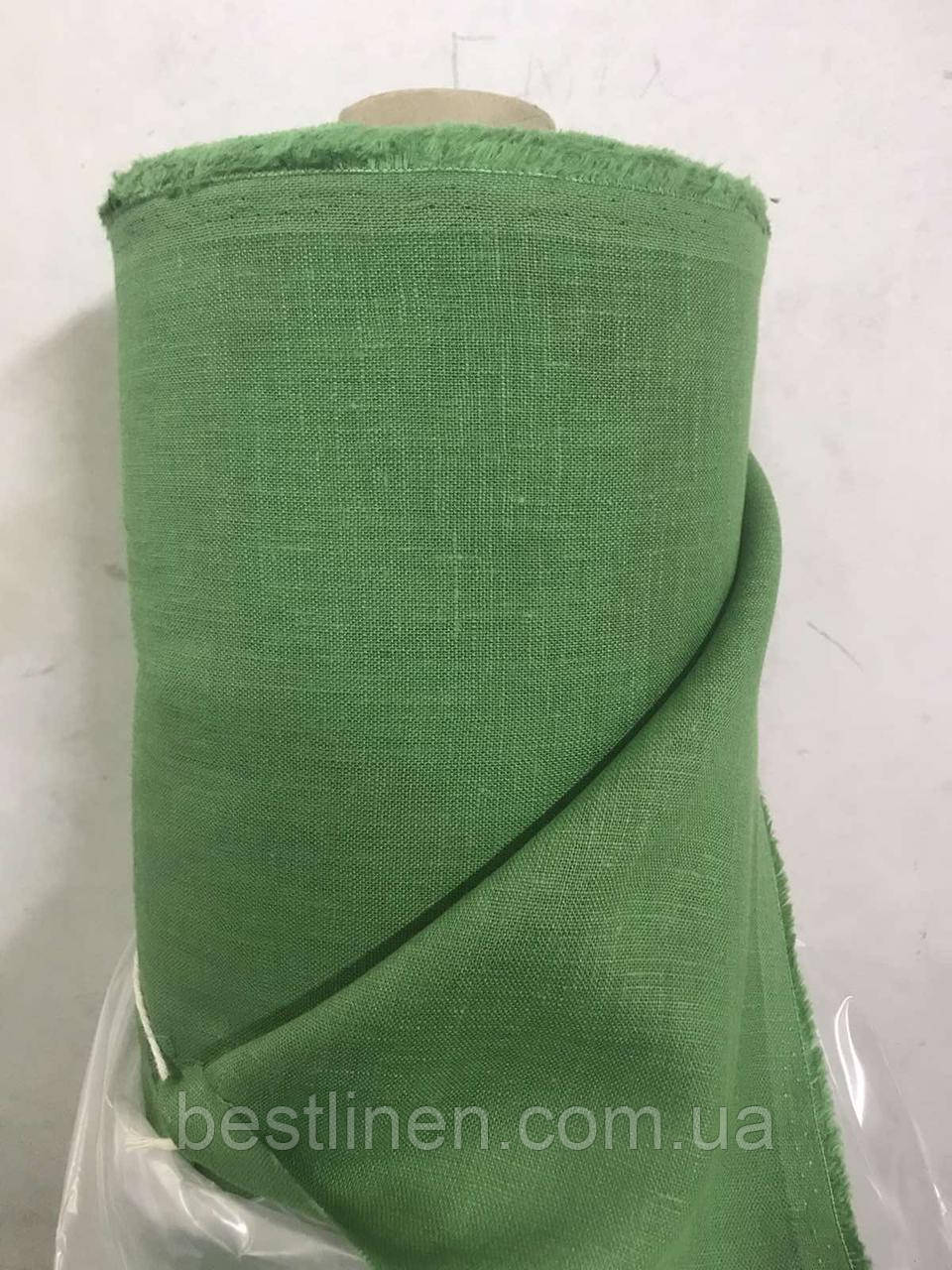 Салатова сорочкова лляна тканина, 100% льон,колір 919