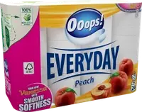 Туалетная бумага Ooops! EveryDay Peach белый, с ароматом персика, 3-слойный, 120 отрывов, 24 рулона