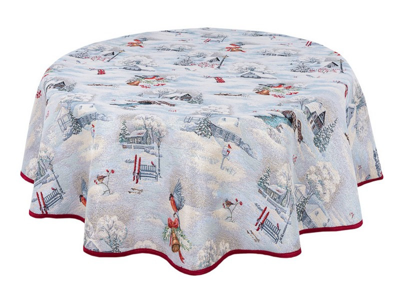 Скатертина кругла новорічна на стіл гобеленова EDEN1254, фото 1