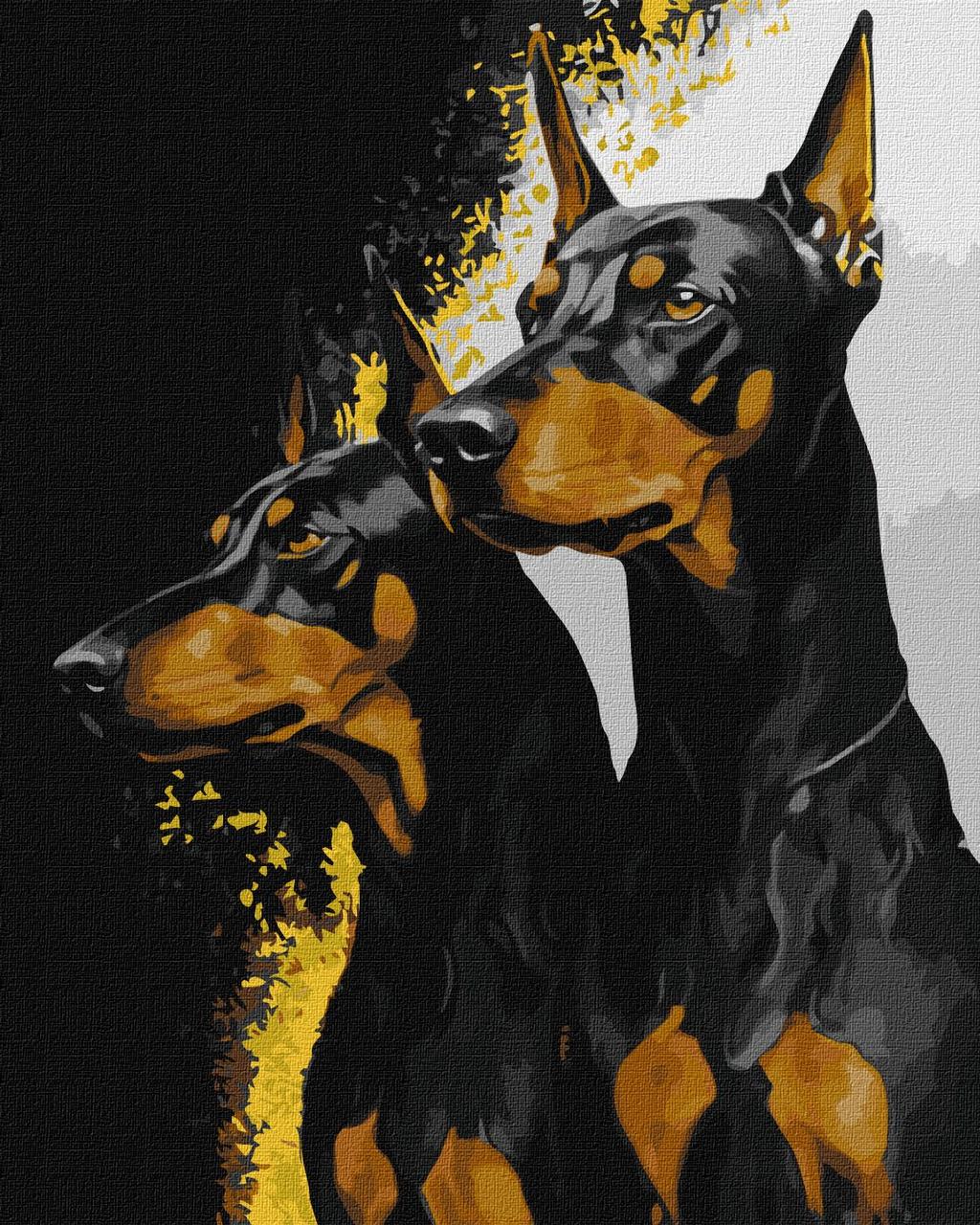 Картина за номерами KHO6524 Вірні добермани з фарбами METALLIC EXTRA ©art_selena_ua, 40х50см. Ideyka