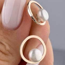 Срібні сережки-пусети з золотими накладками (1,5 см) с перлинами натуральними РН-418