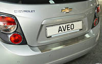 Накладка на задний бампер Шевроле Авео (Chevrolet Aveo (2012- ) SD, с загибом