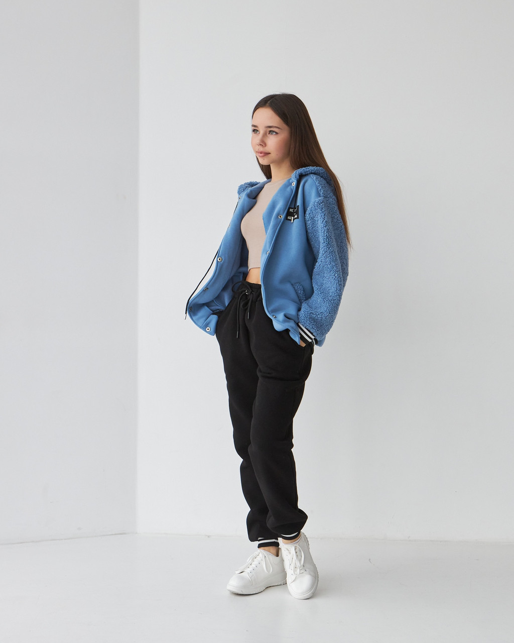 Дитячій підлітковий трикотажний костюм ОВЕРСАЙЗ Худі трехнитка з начесом+барашка, фото 1