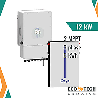Комплект гібридної електростанції сонячної трифазної Deye 12 кВт, 6 кВт*год