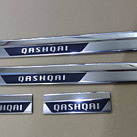 Накладки на пороги Nissan Qashqai (ниссан кашкай) m2, логотип , нерж.