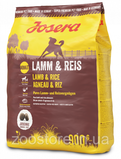 Корм сухий JOSERA для дорослих собак Lamm & Reis (Йозера Ягня Рис) 900 г