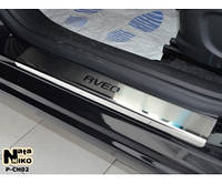 Накладки на пороги Chevrolet Aveo (шевроле авео) (2012-) НатаНико, 4шт. Premium