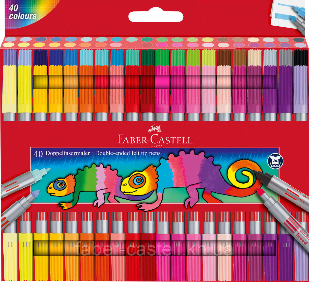 Фломастери двосторонні Faber-Castell Double-ended Fibre tip, 40 кольорів, 151140