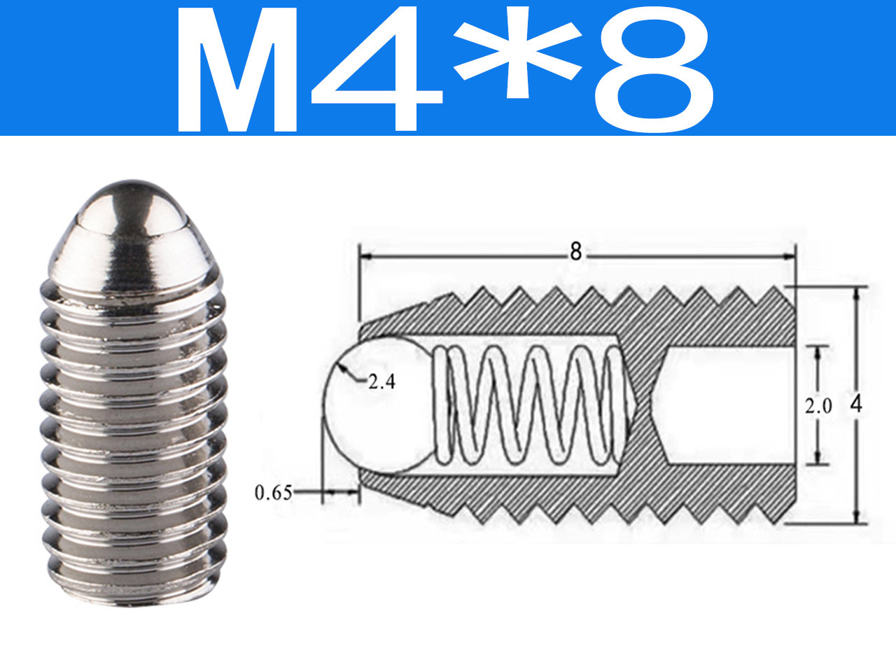 Кульковий фіксатор М4*8*2.4 плунжер з нержавіючої сталі, фото 1