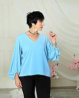 Элегантная голубая женская блузка с длинным рукавом большого размера 46-48, 50-52, 54-56