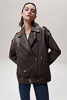 Куртка косуха женская коричневая шоколадная с поясом удлиненная винтажная XS S M L XL