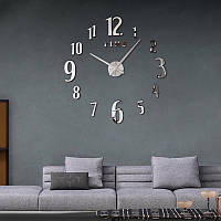 Большие настенные 3D часы-цифры, серые 50см Бескаркасные часы на стену Часы наклейка Часы стикеры M^S