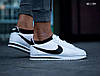 Чоловічі кросівки Nike Cortez White Black  Кеди Найк Кортез білі з чорним знаком шкіра демісезон, фото 4