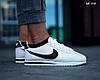 Чоловічі кросівки Nike Cortez White Black  Кеди Найк Кортез білі з чорним знаком шкіра демісезон, фото 5
