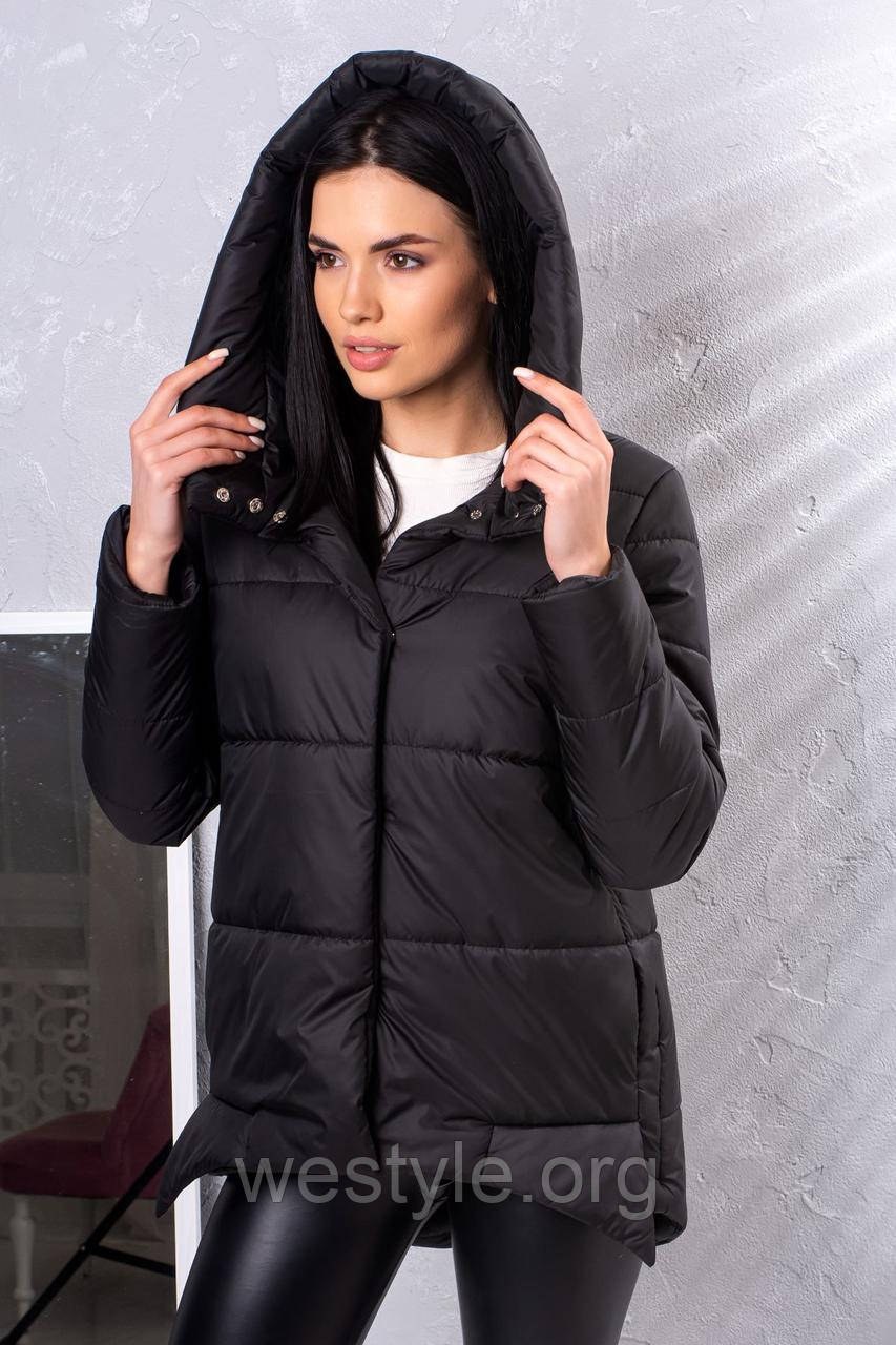 Куртка жіноча демісезонна подовжена з капюшоном — 014 чорний колір