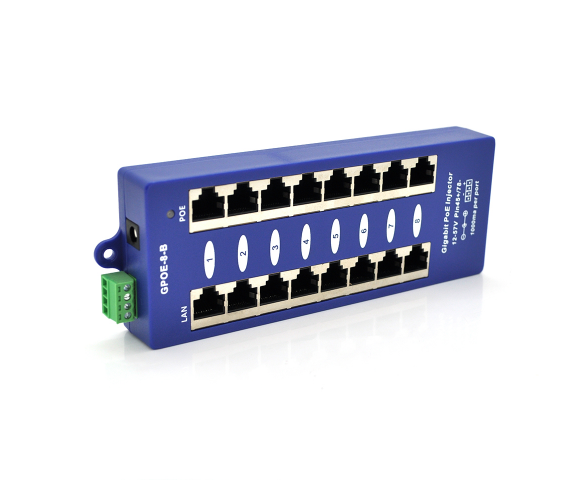 8-портовый POE-инжектор питания, с 8xRJ45 портами Ethernet 10/100/1000Мбит/с, IEEE802.3af/at, 12-57V, PIN45+/7