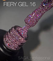 Fiery gel 16 Saga professional светоотражающий гель лак для ногтей объем 9 мл цвет розовый с блестками