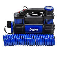 Компрессор автомобильный VITOL 2-цилиндровый LED-фонарь, 12 В, 10 Атм, 90 л/мин, 330 Вт (K70)