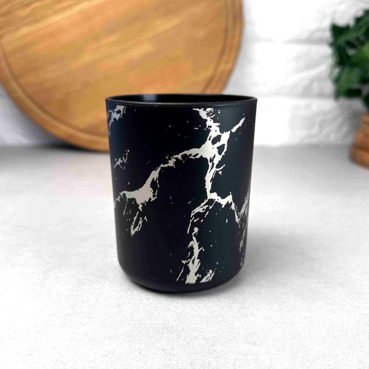 Пластиковий стакан для полоскання рота/зберігання зубних щіток кольору чорний мармур, Valentino