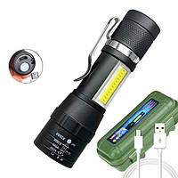 Компактний акумуляторний LED ліхтарик USB Чорний тактичний міні ліхтар