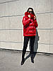 Яскрава жіноча зимова червона коротка куртка з розкішним натуральним хутром, фото 6