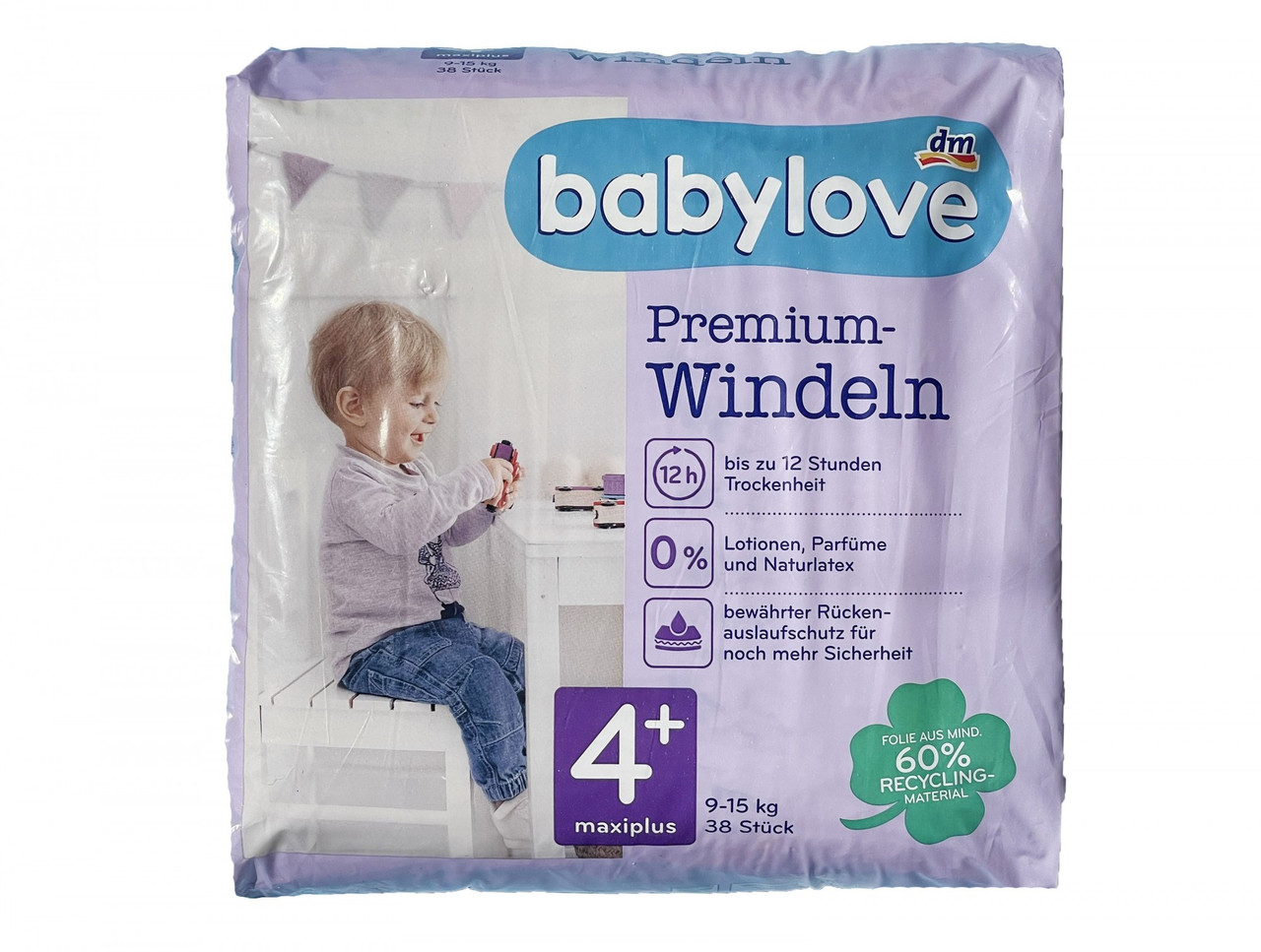 Дитячі одноразові підгузки Babylove Premium 4+ maxi plus 9-15 кг 38 шт.