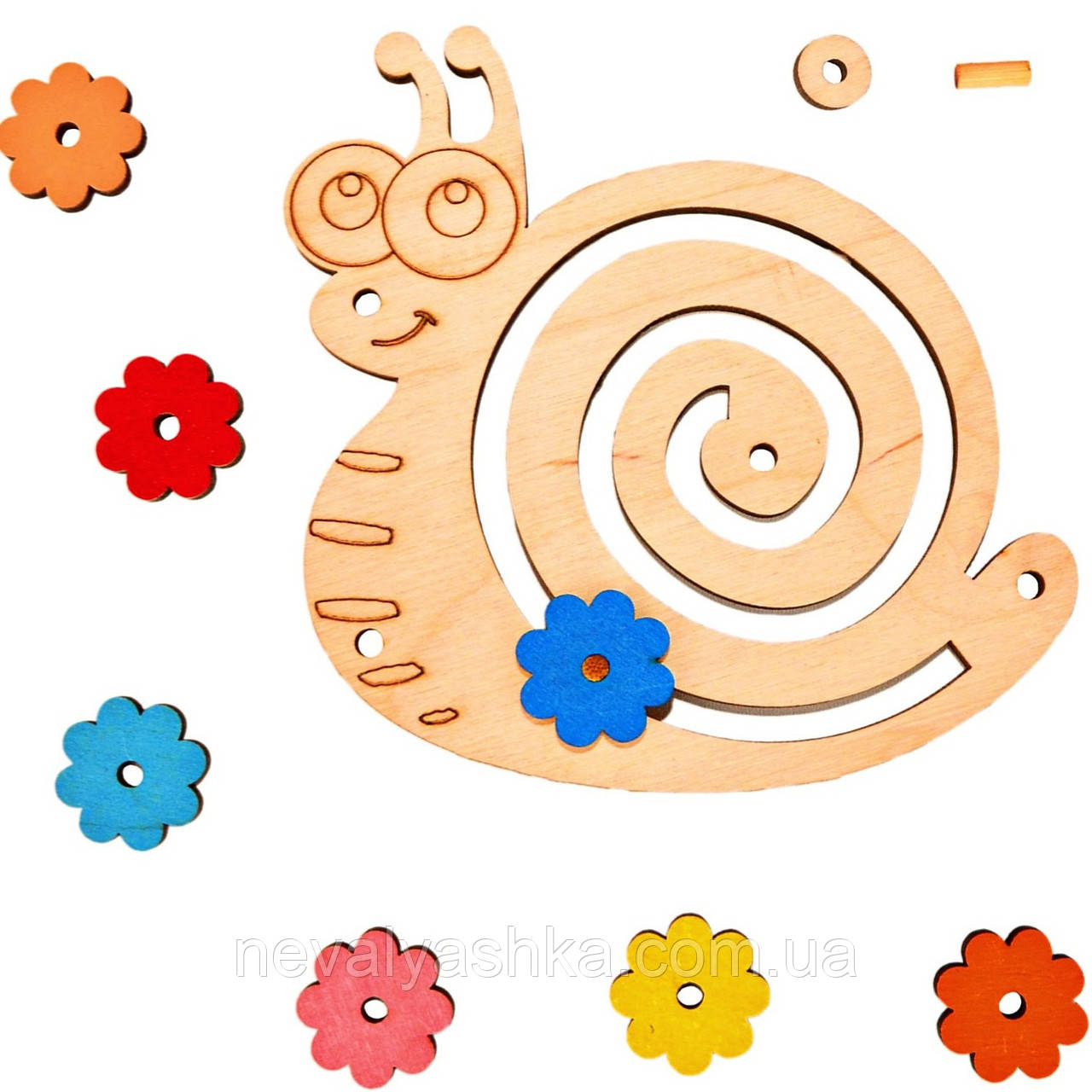 Заготовка для Бізіборду Спіральний Лабіринт Равлик + 1 Бігунок Дерев'яний Равлик, фото 1