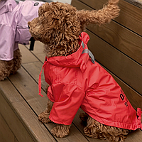 Дождевик парка для собак с капюшоном, цвета - красный, голубой, розовый, для маленьких и средних пород