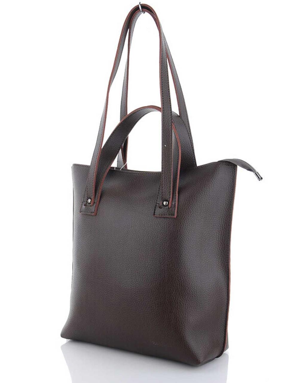 Жіноча сумка шоппер на кожен день «Мінді» шоколадна з короткими та довгими ручками Welassie