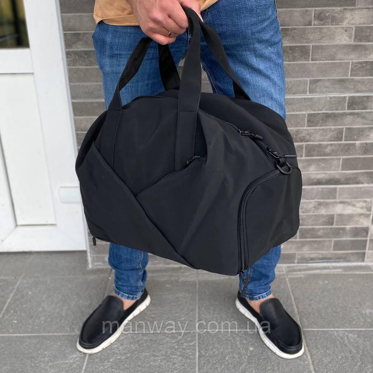 Чорна чоловіча жіноча сумка з відділенням для взуття 42х30х24см