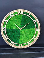 Деревянные Эко-часы 60 см со стабилизированным мхом настенные Оригинальный декор подарок Годинник дерев'янний