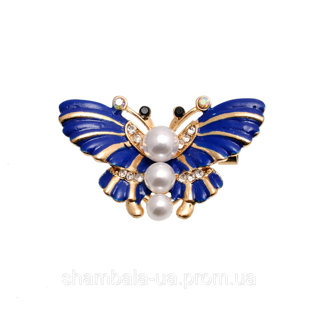 Брошка Fashion Jewerly "Метелик з перлами" синя (046730)