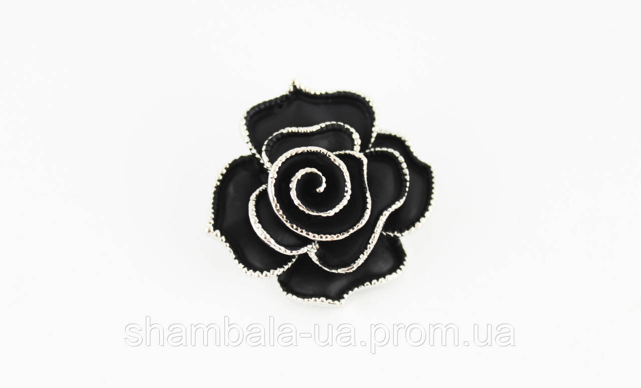Жіноча брошка біжутерія, Троянда чорна матова срібло (111315)