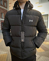 Мужская зимняя куртка Under Armour черная утеплённая на биопухе, Водостойкий зимний черный пуховик Андер sett