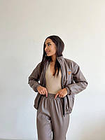 Стильный женский кожаный костюм брючный штаны куртка хаки XS-S, M-L, XL-2XL Мокко, XS-S