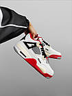 Чоловічі кросівки Nike Air Jordan 4 Retro білі з червоним Найк Джордан шкіряні осінні, фото 3