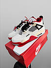 Чоловічі кросівки Nike Air Jordan 4 Retro білі з червоним Найк Джордан шкіряні осінні, фото 5