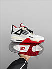 Чоловічі кросівки Nike Air Jordan 4 Retro білі з червоним Найк Джордан шкіряні осінні, фото 2