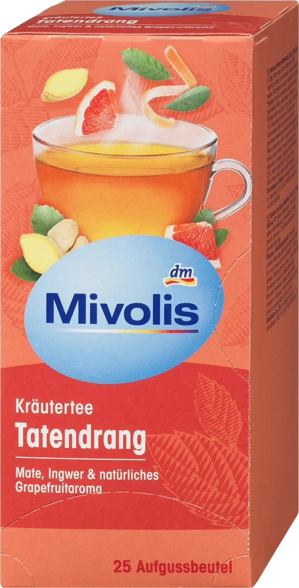 Трав'яний чай Mivolis Tatendrang mit Mate, Ingwer, Grapefruit, 25 шт.
