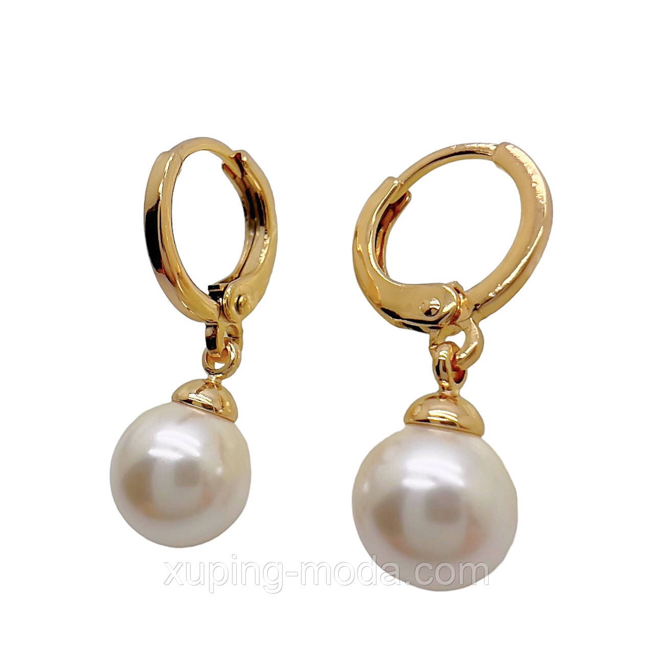 25х8 мм. Сережки з перлинами ксюпінг. 18 к, фото 1