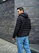 Стильна чоловіча куртка стьобана чорна коротка з капюшоном весна осінь вітровка плащівка, фото 4