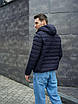 Стильна чоловіча куртка стьобана синя коротка з капюшоном весна осінь вітровка плащівка, фото 2