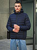 Стильна чоловіча куртка стьобана синя коротка з капюшоном весна осінь вітровка плащівка, фото 6